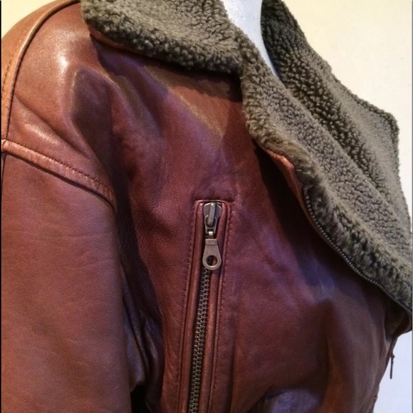 HURRICANE COLLECTION Gray Shearling & Brown Glove Soft Genuine Leather Jacket - Picture 9 of 11